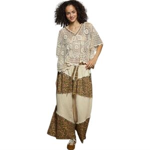 NS25. POL Crochet Natural Bohemian Oversized Top In One Size